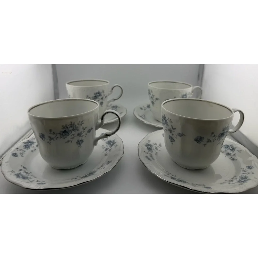 Johann Haviland Bavaria Germany Cup and Saucer Set Blue Floral‎ Trim